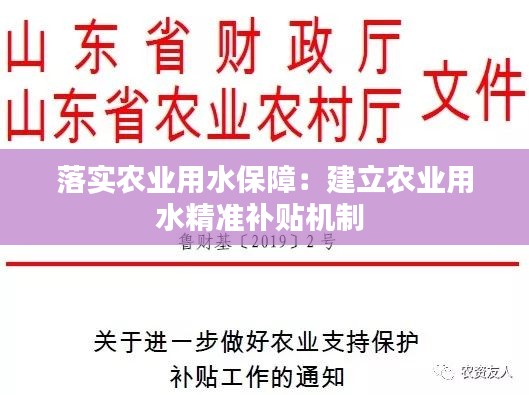 落实农业用水保障：建立农业用水精准补贴机制 